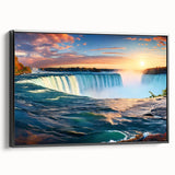 Black and white framed canvas of Niagara Falls landscape, ideal for bedroom wall decor.
