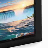 Extra large framed canvas of Niagara Falls in a textured style, featuring black edges with vibrant, colorful art.