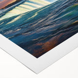 Art deco poster of Niagara Falls in monochrome blue tones on rolled canvas, suitable for dining room wall art.