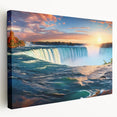 Niagara Falls depicted in vibrant blue and white hues on a large stretched canvas, ideal for kitchen wall art.