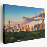 Large canvas print of Central Park with vibrant green and blue tones, suitable for kitchen wall art.