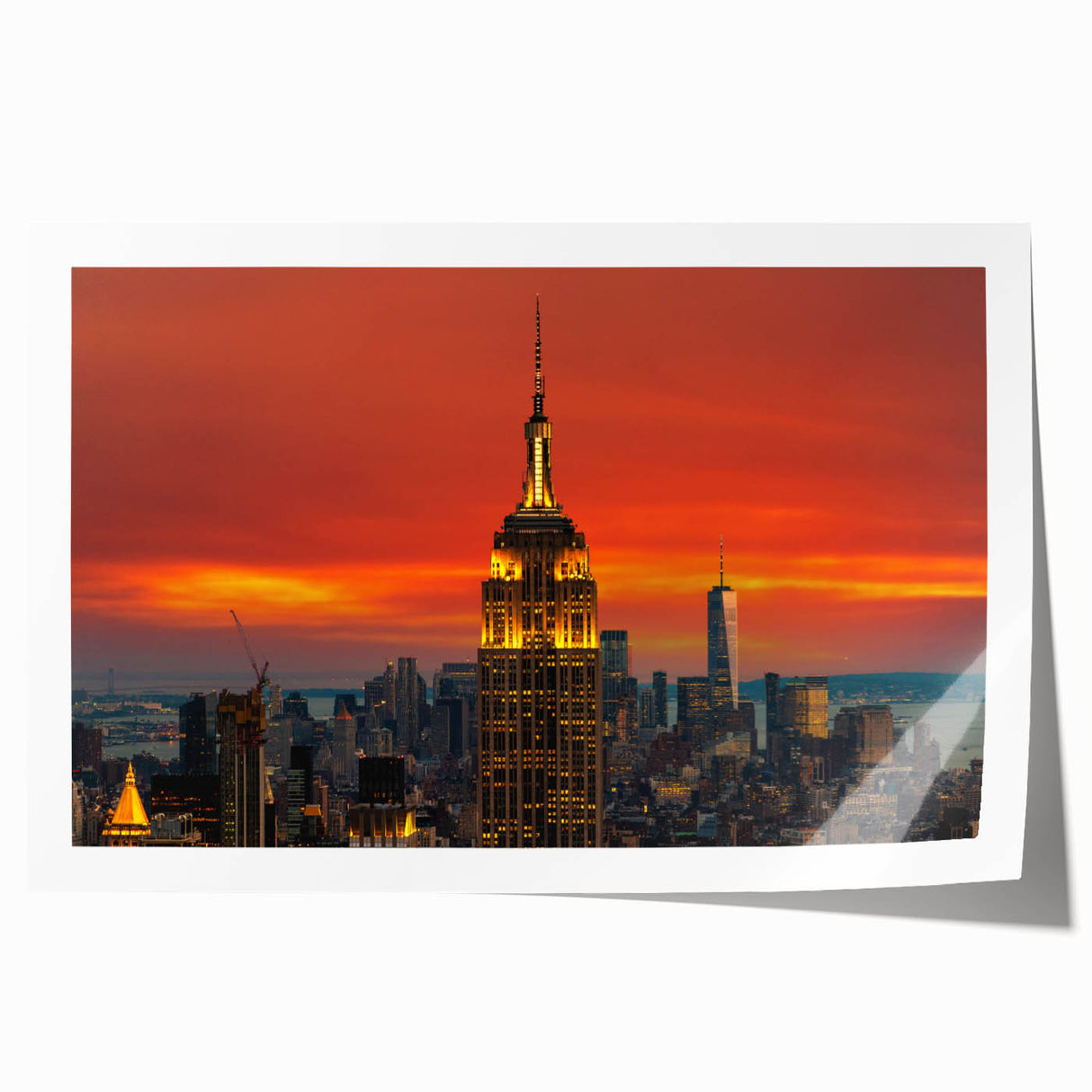 Empire State Building in grayscale on a rolled canvas, suitable as art wall for dining room.