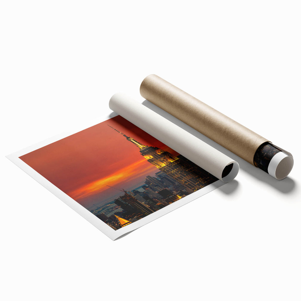 Extra large rolled print of New York City's Empire State Building in muted gray, ideal for classy bathroom wall art.