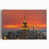 Black and white photograph of the Empire State Building on stretched canvas, ideal for kitchen wall art.