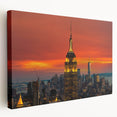 Side view of a large canvas print featuring the New York City skyline in muted gray tones, ideal for kitchen wall art.