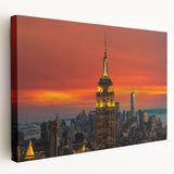 Side view of a large canvas print featuring the New York City skyline in muted gray tones, ideal for kitchen wall art.