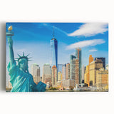 Black and white photo of Manhattan skyline on large stretched canvas, ideal for kitchen wall art.
