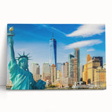 Black and white large art print of Manhattan skyline on stretched canvas, suitable for kitchen or bedroom wall art.