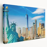 Large canvas print of the Manhattan skyline in grayscale, suitable for kitchen wall art.