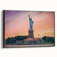Black and white wall art featuring the Statue of Liberty on framed canvas.