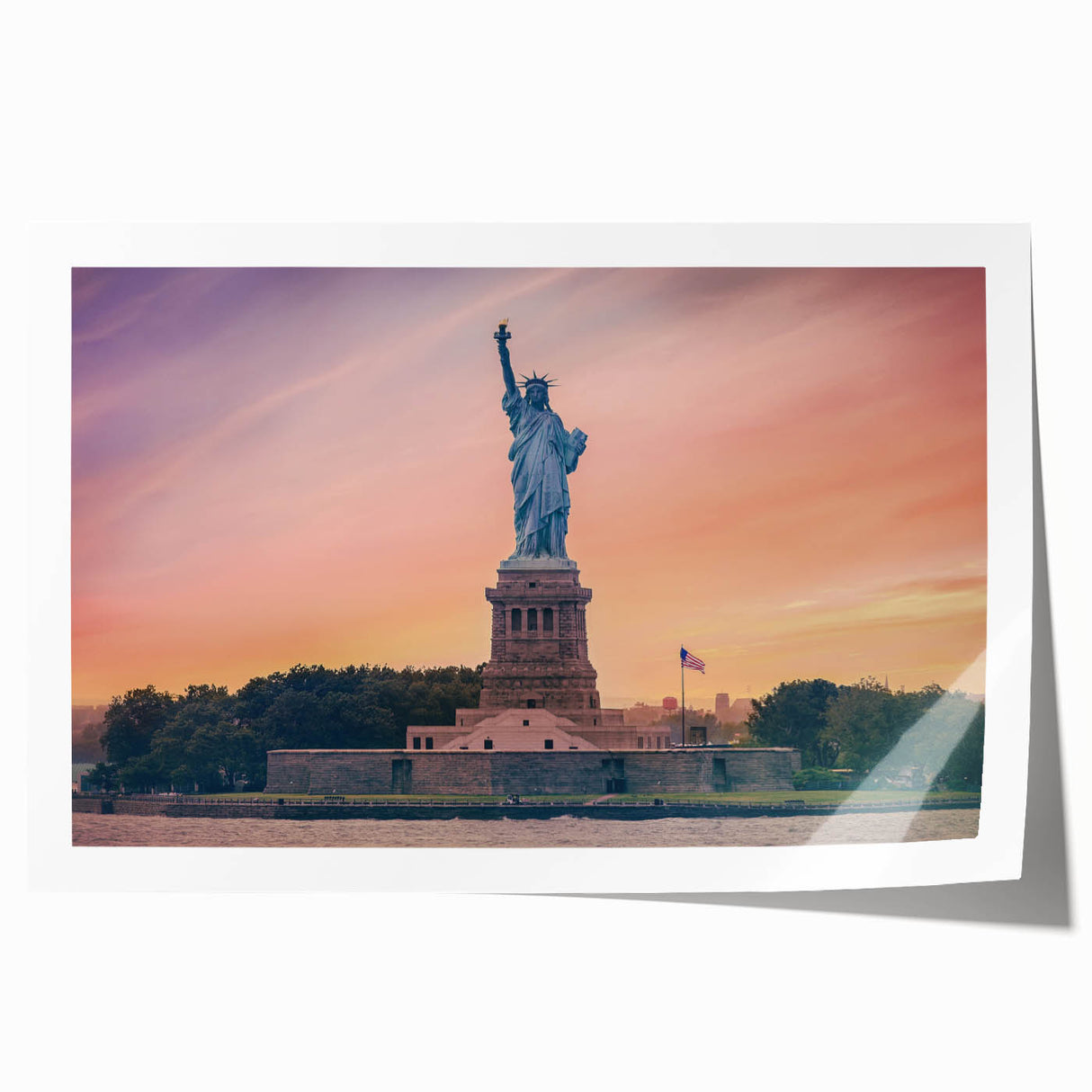 Extra large rolled print of the Statue of Liberty in muted gray tones, ideal for dining room wall art.