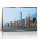 Acrylic print of NYC skyline with Twin Towers, in gold and black tones, ideal for modern art wall decor.