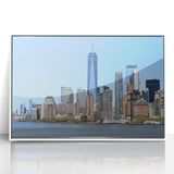 Acrylic print of New York City's skyline with the Twin Towers, in monochrome shades, ideal for modern art wall decor.