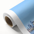 Art deco poster of NYC Trade Center in pastel shades on rolled canvas, ideal for nursery wall art.