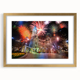 Extra large abstract art print of Philadelphia skyline in textured gold frame, ideal for living room decor.