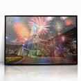 Large abstract wall art depicting the Philadelphia skyline in muted gray and blue tones on a framed acrylic print.
