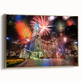 Framed canvas featuring a vintage poster art of Philadelphia landscape in black and gold tones, ideal for bedroom wall decor.