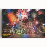 Black and white photograph of Philadelphia skyline on large stretched canvas, ideal for kitchen wall art.