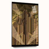 Acrylic print of a large abstract depiction of Pittsburgh, featuring vibrant hues, ideal for bedroom or dining room art.