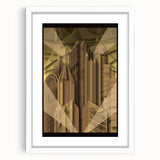 Abstract art print of Pittsburgh skyline in muted gray and blue tones on a framed white mat, ideal for dining room decor.
