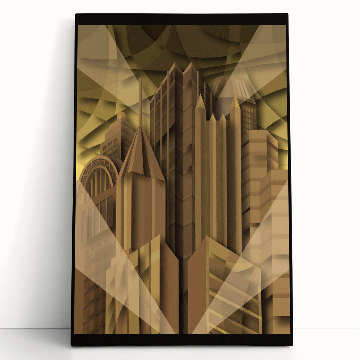 Black and white large art print of Pittsburgh skyline on stretched canvas, suitable for kitchen or bedroom wall decor.