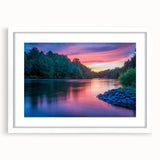 Abstract art print of Pennsylvania scenery in muted earth tones on a framed white mat, suitable for dining room decor.