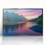 Mid-century modernist style acrylic print of Pennsylvania scenery in muted gold tones, ideal for modern art wall decor.