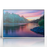 Art deco poster featuring a stylized Pennsylvania landscape in soft pastel shades on a white framed acrylic.