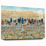 Large abstract depiction of Phoenix Valley in muted earth tones on acrylic glass, ideal for bedroom or dining room art.