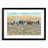 Extra large framed abstract art print of Phoenix valley in vibrant, colorful hues, ideal for living room decor.