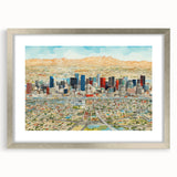 Abstract textured art print of Phoenix Valley in muted earth tones on a silver-framed mat, ideal for bedroom decor.