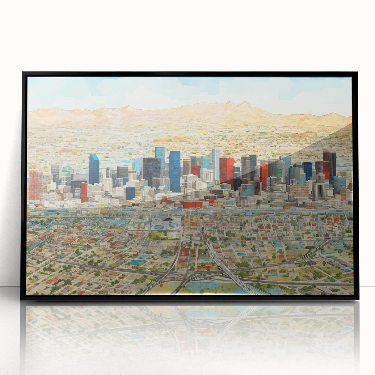 Large abstract wall art depicting the Phoenix Valley in muted earth tones on a framed acrylic.
