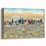 Framed canvas landscape art of Phoenix Valley in vintage poster style with a gold frame, suitable for bedroom decor.