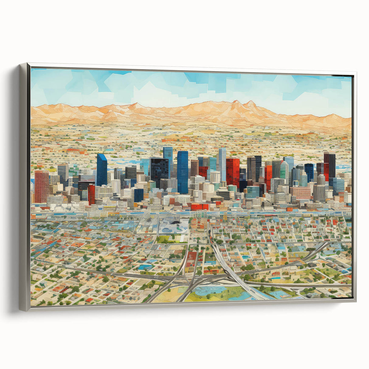Landscape art painting of Phoenix valley in colorful hues on a framed canvas, suitable for living room decor.