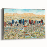 Landscape art painting of Phoenix valley in colorful hues on a framed canvas, suitable for living room decor.