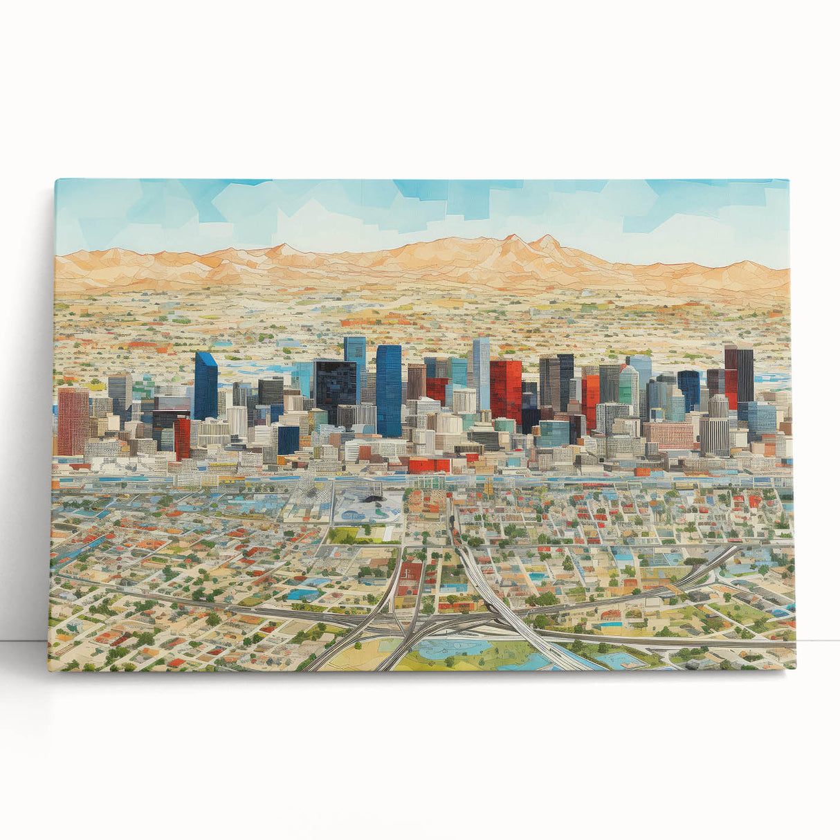Black and white panoramic view of the Phoenix valley on stretched canvas, suitable as large kitchen wall art.
