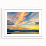 Abstract art print of South Carolina scenery in muted green and blue tones on a framed white canvas.