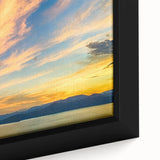 Extra large framed canvas of a textured South Carolina landscape in black with colorful accents, ideal for living room decor.