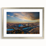 Textured abstract art print of Memphis skyline in muted blue and gray tones on a silver-framed canvas.