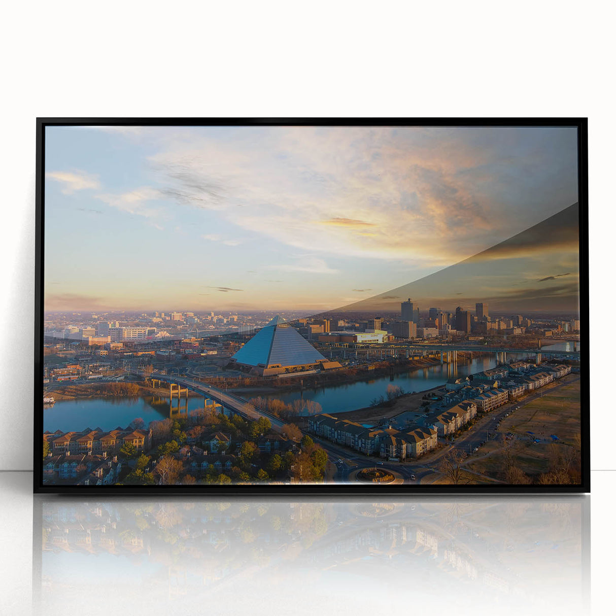Large abstract wall art featuring Memphis skyline in muted earth tones on a framed acrylic.