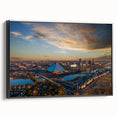 Black and white framed canvas of Memphis landscape featuring vintage poster art, suitable for bedroom decor.