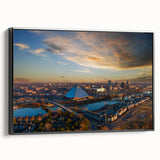 Black and white framed canvas of Memphis landscape featuring vintage poster art, suitable for bedroom decor.