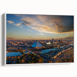 Vintage poster art of Memphis skyline in colorful hues on a large framed canvas, ideal for living room decor.