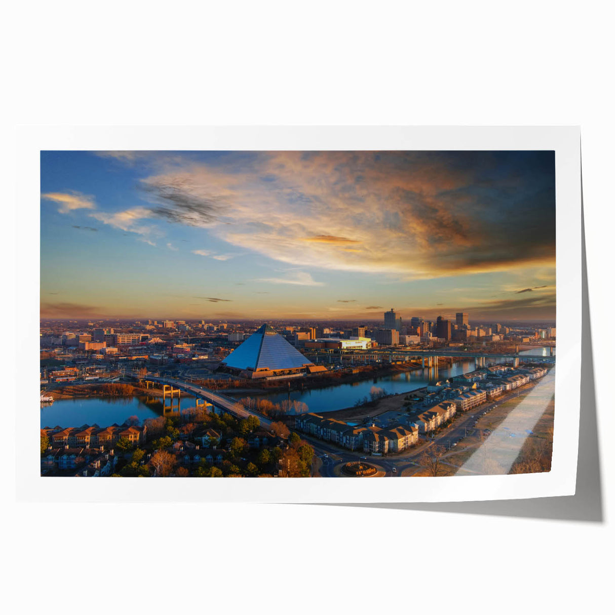 Rolled print of Memphis, Tennessee scenery featuring floral elements in pastel shades, ideal for art wall dining room.