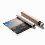 Extra large rolled print of Memphis scenery with floral elements in soft pastel colors, ideal for classy bathroom wall art.