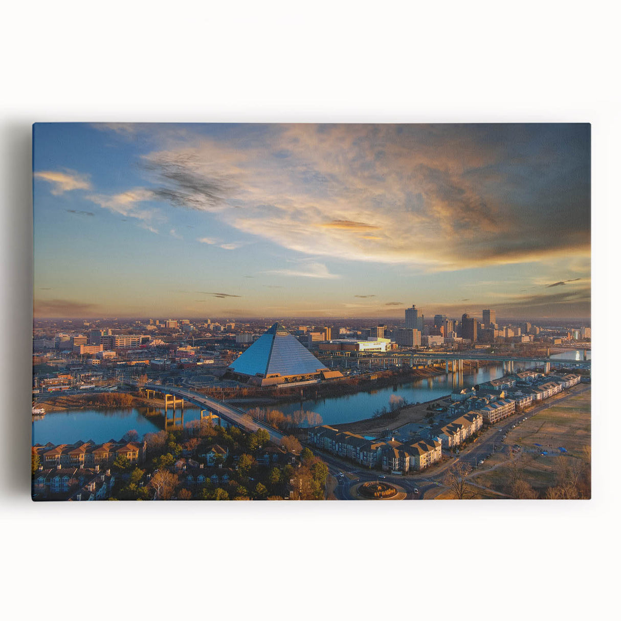 Black and white large art print of Memphis skyline, on stretched canvas, ideal for kitchen wall art.