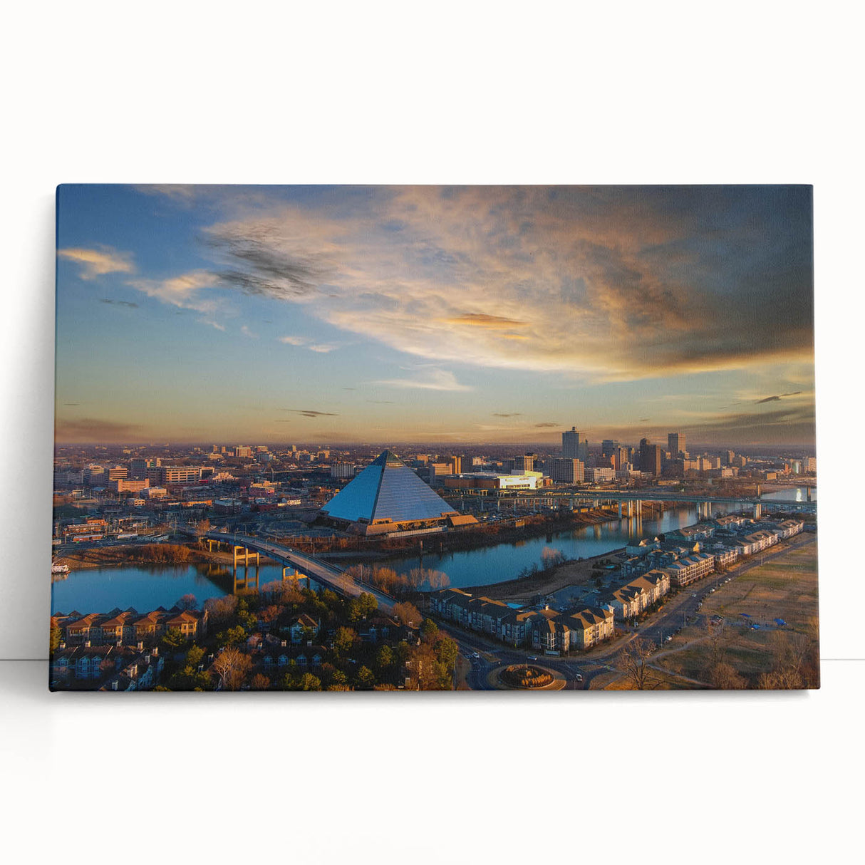 Black and white photo of Memphis skyline on large stretched canvas, ideal for kitchen wall art.