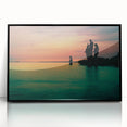 Large abstract wall art depicting the Dallas skyline in muted gray and blue tones, framed in black acrylic.