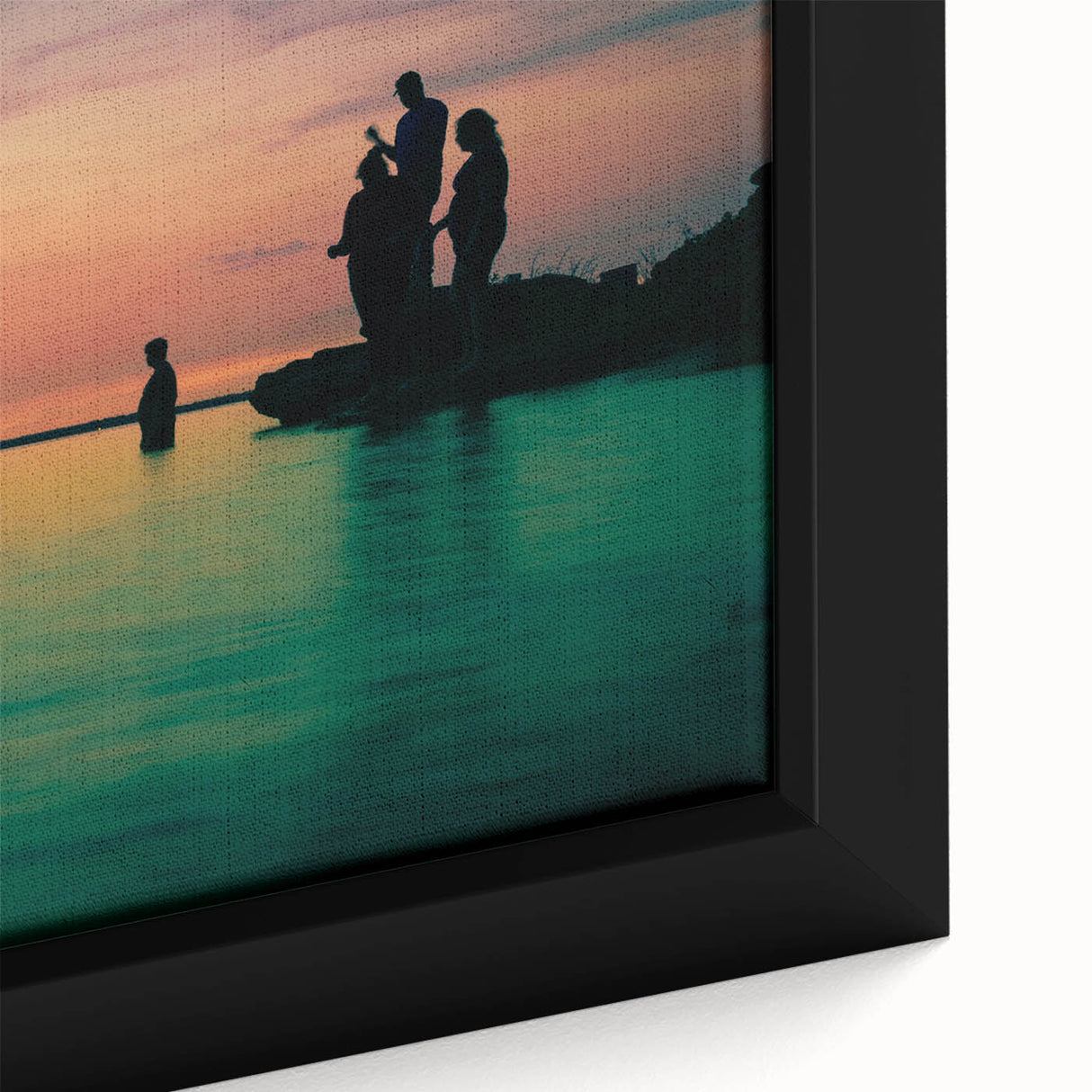 Extra large framed canvas of a textured Dallas skyline in black with colorful accents, ideal for living room decor.