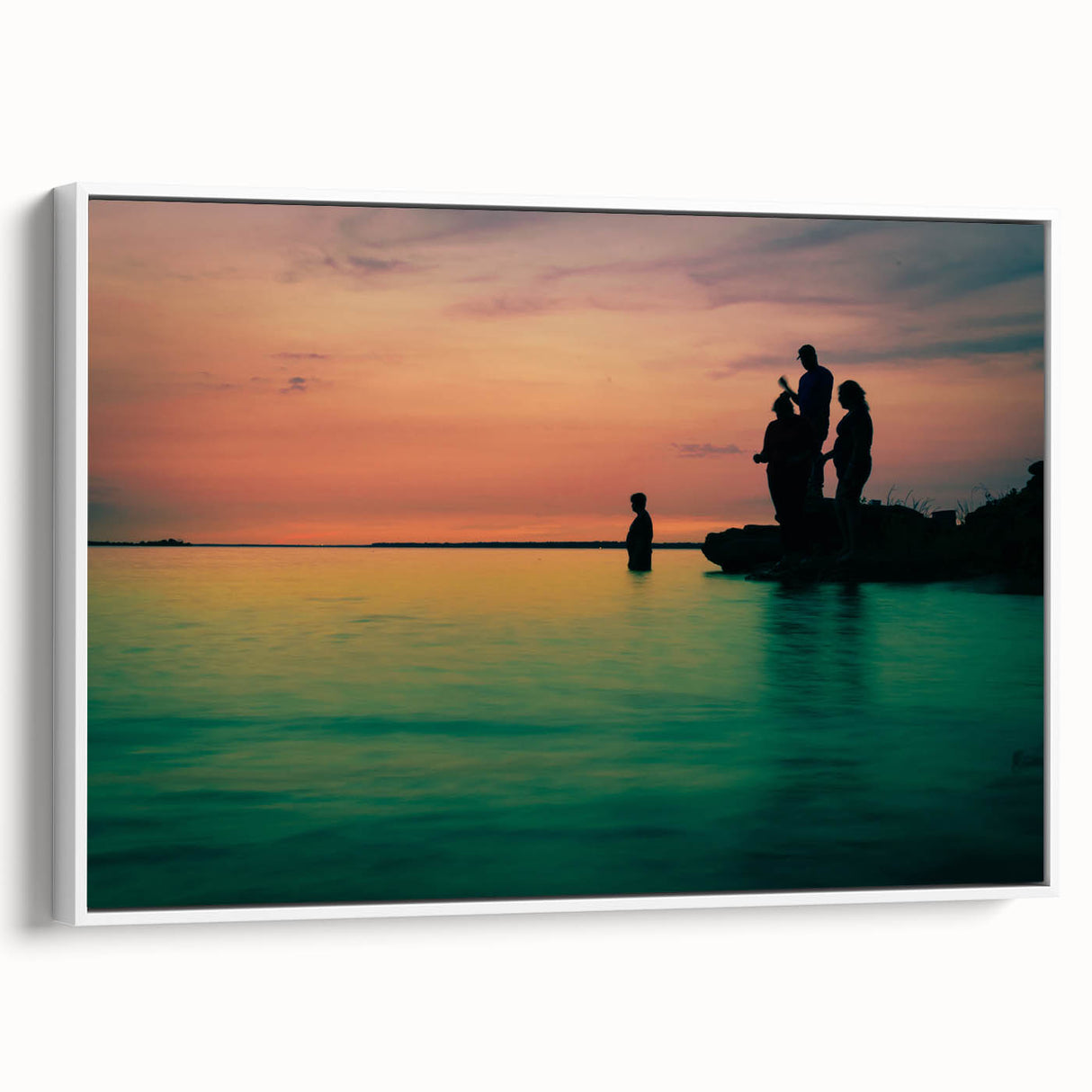 Framed canvas of vintage poster art featuring the Dallas skyline in colorful hues, ideal for living room decor.